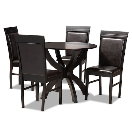 Baxton Studio Ancel Dark Brown Upholstered and Dark Brown Wood 5-Piece Dining Set 169-8031-10902